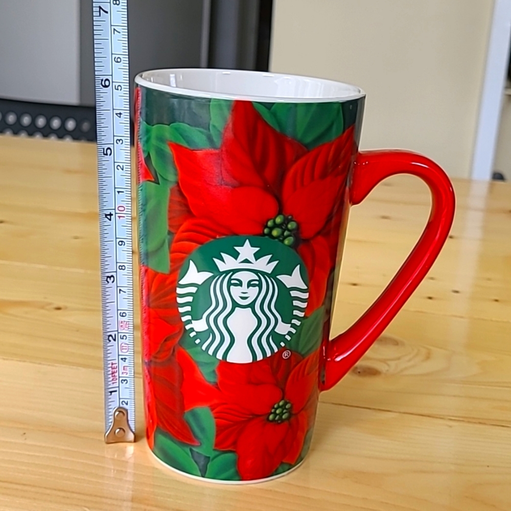 2020 Starbucks Coffee Mug Christmas Holiday Poinsettia Red Green Tall cup 16 oz - Picture 8 of 8